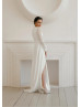 Long Sleeves Ivory Chiffon Slit Beach Wedding Dress